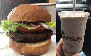 “Buns and Roses” vegan burger; vegan “Oreo Speedwagon;” customer photos from Facebook and Yelp